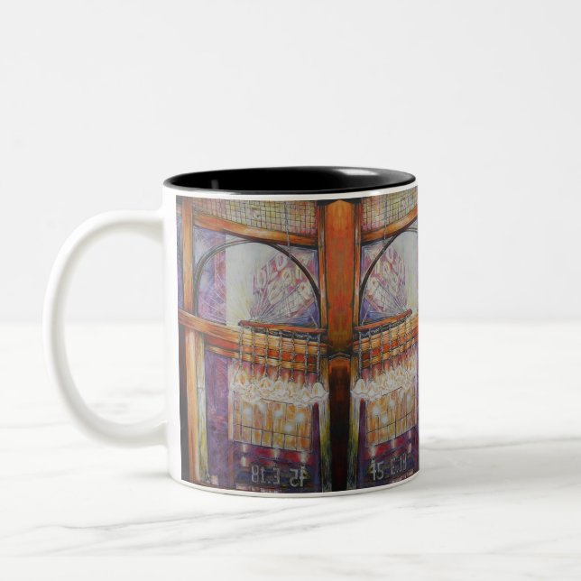 We Are All Moths Flying Around the Same Light. Two-Tone Coffee Mug (Left)