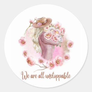 We Are All Unstoppable - Floral Empowerment Tee Classic Round Sticker