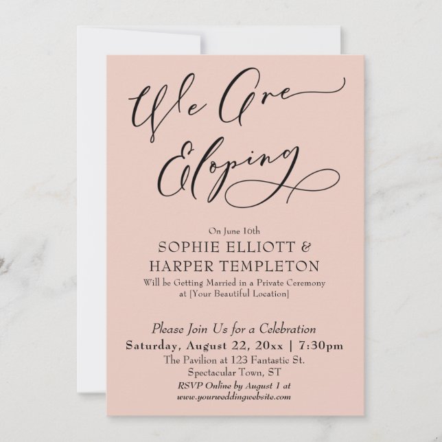 We Are Eloping, Simple Elegant Blush Celebration Invitation (Front)