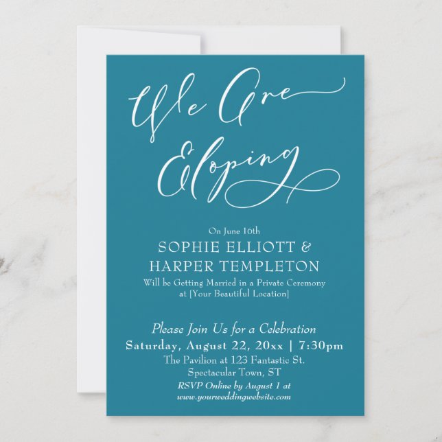 We Are Eloping, Simple Mosaic Blue Celebration Invitation (Front)