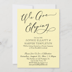 We Are Eloping, Simple Pale Yellow Celebration Invitation