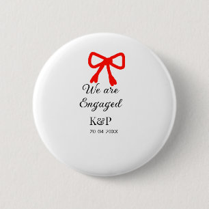 We are engaged add name letter red bow modern text 2 inch round button