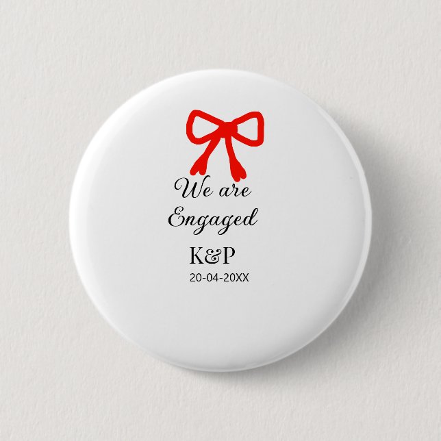 We are engaged add name letter red bow modern text 2 inch round button (Front)
