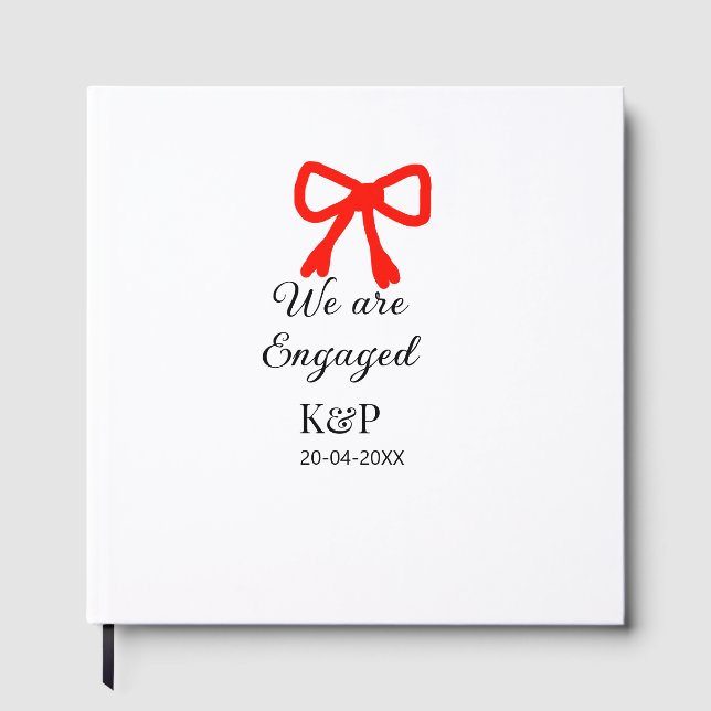 We are engaged add name letter red bow modern text guest book (Front)