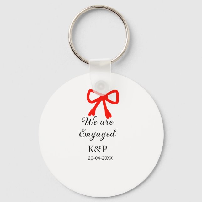 We are engaged add name letter red bow modern text keychain (Front)