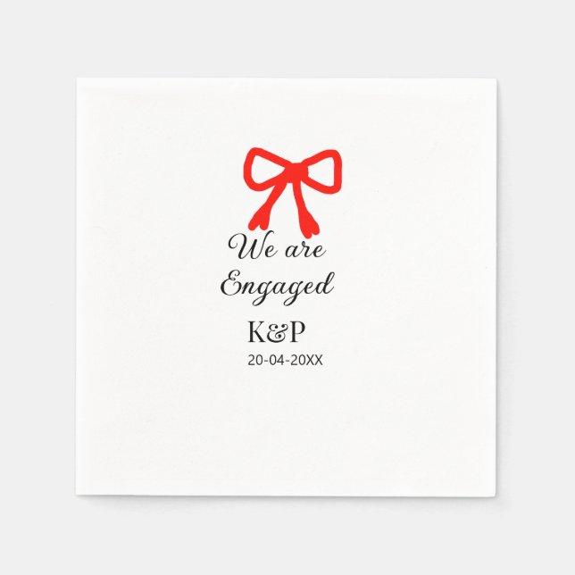 We are engaged add name letter red bow modern text napkin (Front)