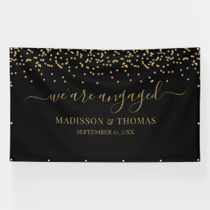 We are Engaged black and gold backdrop Banner