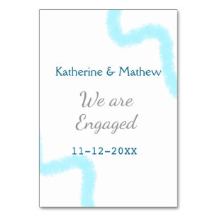 We are engaged blue grey watercolor spiral stylish table number