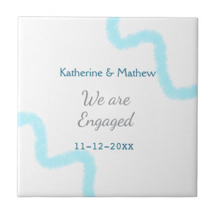 We are engaged blue grey watercolor spiral stylish tile