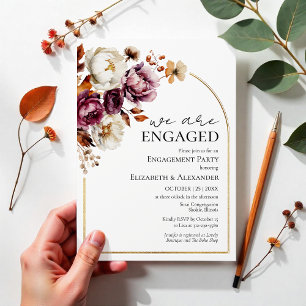 We are Engaged   Burgundy Fall Engagement Party Invitation