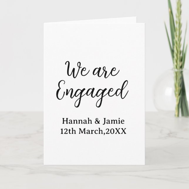 We are Engaged couple name date calligraphystylish Card (Front)