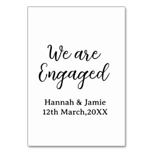 We are Engaged couple name date calligraphystylish Table Number