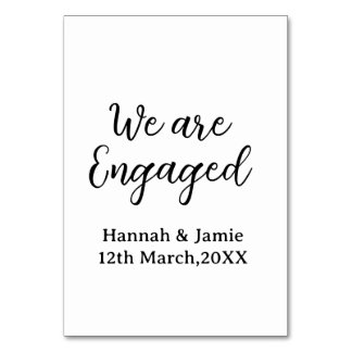 We are Engaged couple name date calligraphystylish Table Number