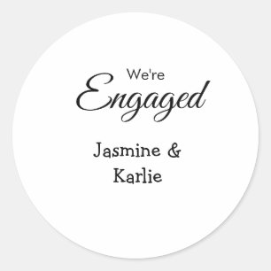 We are engaged couple name romantic stylish simple classic round sticker