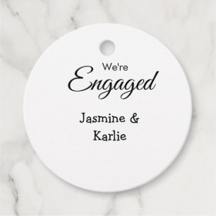 We are engaged couple name romantic stylish simple favour tags