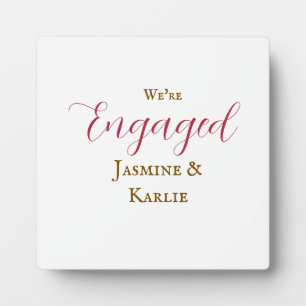 We are engaged couple name romantic stylish simple plaque
