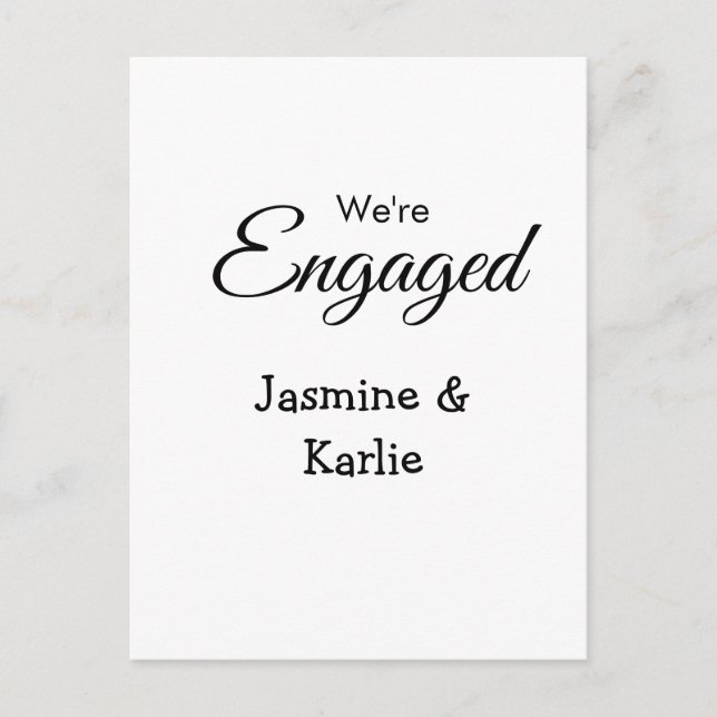 We are engaged couple name romantic stylish simple postcard (Front)