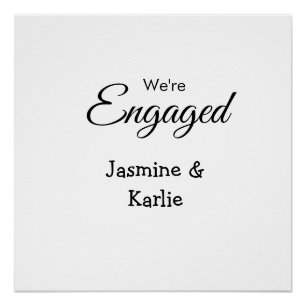 We are engaged couple name romantic stylish simple poster