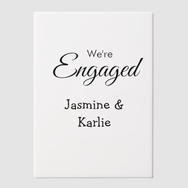 We are engaged couple name romantic stylish simple vellum invitations (Front)