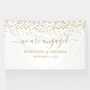 We are Engaged gold and white backdrop Banner