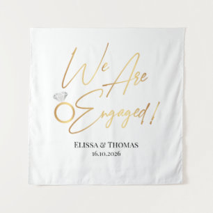 We Are Engaged! Gold Backdrop Tapestry