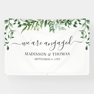 We are Engaged greenery backdrop Banner