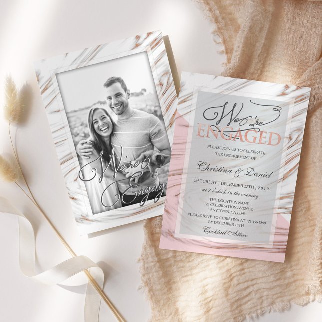 We are engaged Marble Rose Gold Engagement Invitation (Creator Uploaded)