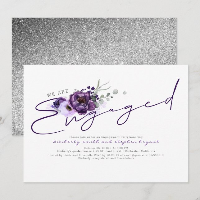 We Are Engaged Purple Flowers Engagement Party Invitation (Front/Back)