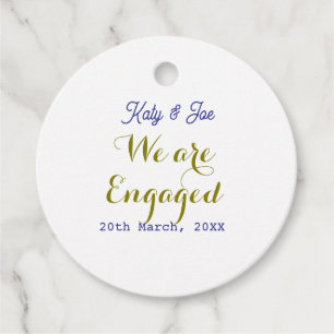 We are Engaged purple gold name date elegant simpl Favour Tags