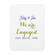 We are Engaged purple gold name date elegant simpl
