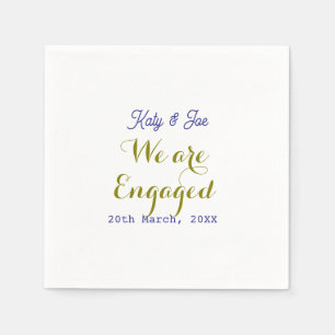 We are Engaged purple gold name date elegant simpl Napkin