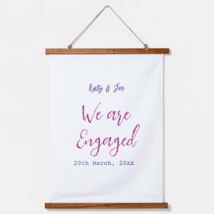 We are Engaged purple pink name date elegant simpl Hanging Tapestry