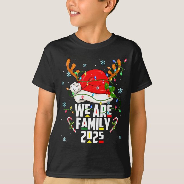 We Are Family 2025 Black Christmas Tree Santa Pjs  T-Shirt (Front)