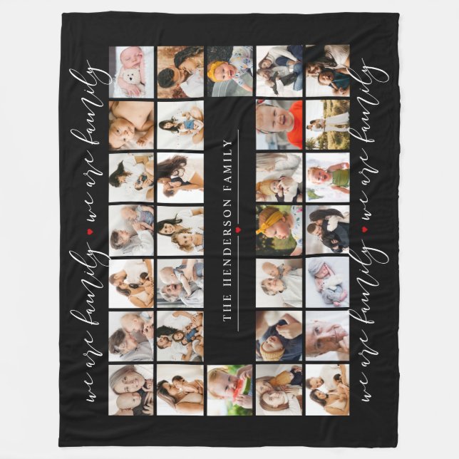 We Are Family 30-Photo Collage & Family Name Fleece Blanket (Front)