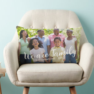 We are Family Photo Name Date Lumbar Pillow