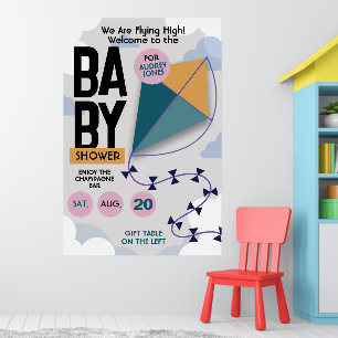 We Are Flying High Cute Kite Baby Shower Poster