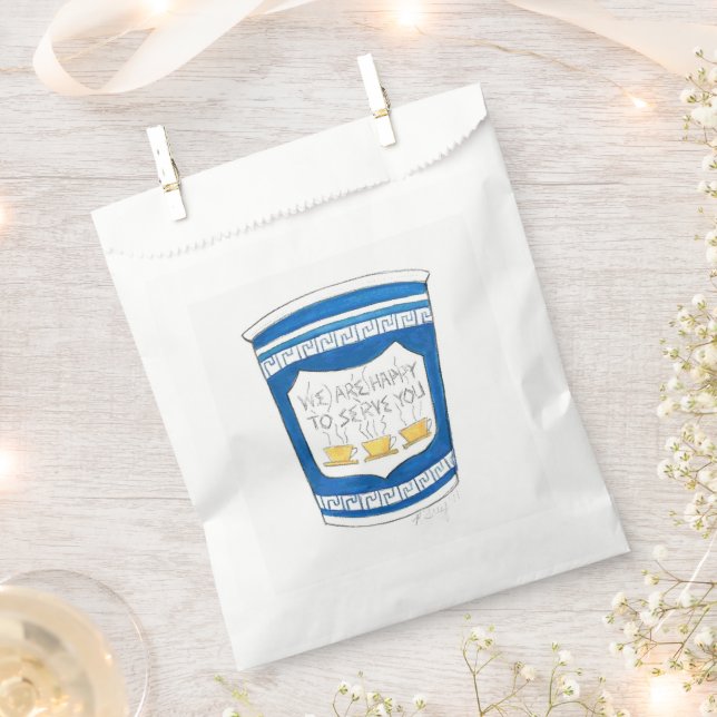 We Are Happy to Serve You Blue Greek Coffee Cup Favour Bag (Clipped)