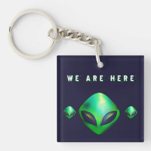 "We Are Here" Green Alien head Keychain