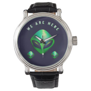 "We Are Here" Green Alien head Watch
