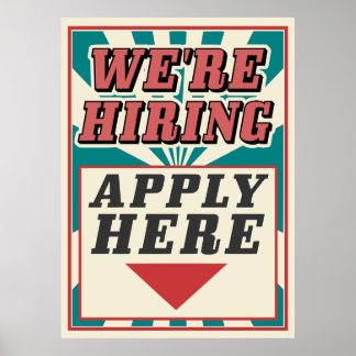 We are hiring apply here poster vintage retro