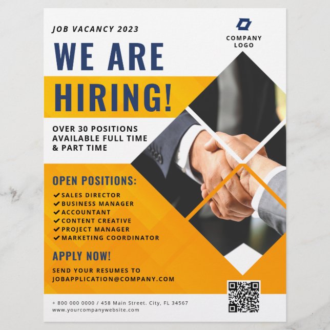 We Are Hiring Business Company Photo QR Code Flyer (Front)