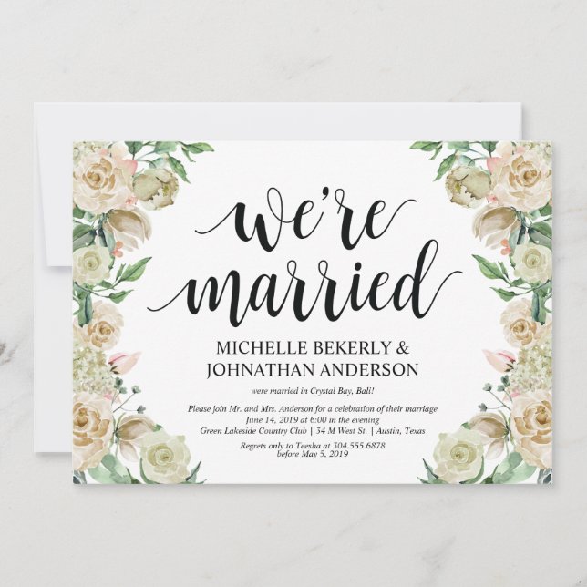 We are married Elopement Reception Invitation Card (Front)