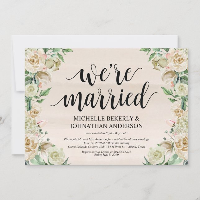 We are married Elopement Reception Invitation Card (Front)