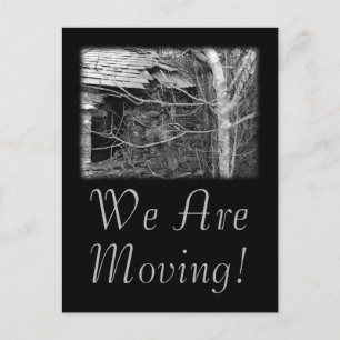 We Are Moving. Old cottage and Tree. Announcement Postcard