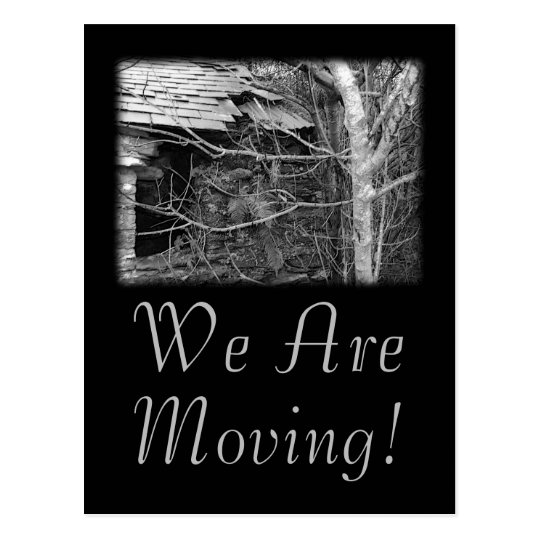 We Are Moving. Old cottage and Tree. Postcard
