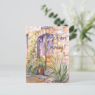 We are moving Watercolor vintage doorway Announcement Postcard
