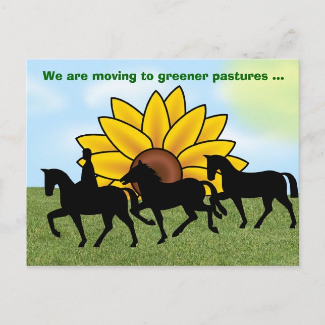 We are moving with horse & sunflower New address Announcement Postcard (Front)
