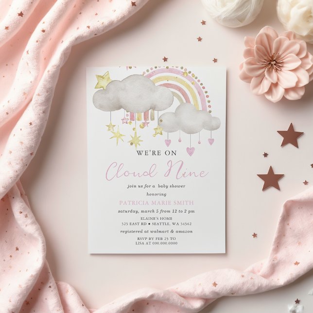 We are on Cloud Nine Baby Girl Baby Shower  Invitation (We are on Cloud Nine Baby Girl Baby Shower Invitation)