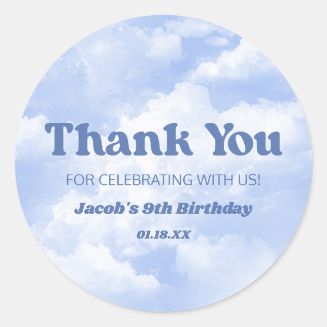 We Are On Cloud Nine Blue 9th Ninth Birthday Party Classic Round Sticker (Front)