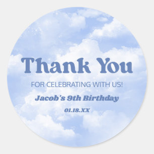 We Are On Cloud Nine Blue 9th Ninth Birthday Party Classic Round Sticker